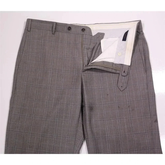 Zanella Current Devon Brown w/ Blue Windowpane Flat Front Wool Pants 36x29 - Picture 5 of 8